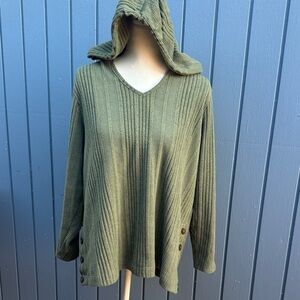 Russell Athletic Olive V-Neck Hooded Sweater